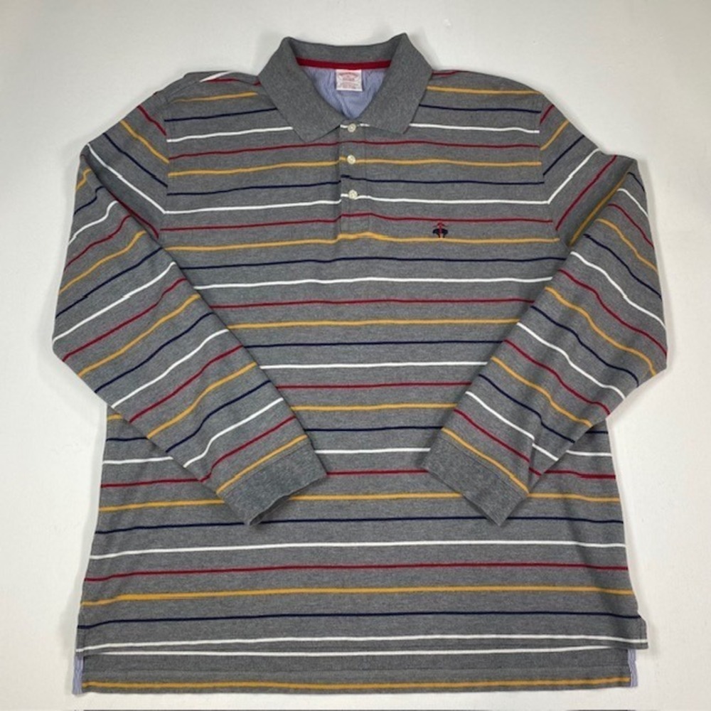 Brooks Brothers Mens XL Performance Polo Grey Striped Long Sleeve Original Fit